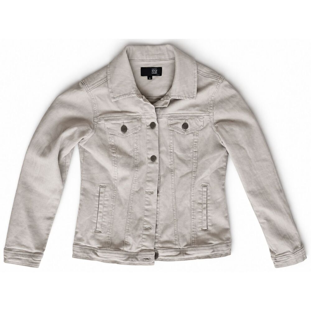 822 Denim Women's Small S White Cream Utility Safari Denim Jacket Pockets
